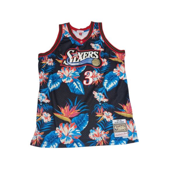 Allen Iverson Sixers Floral Jersey Hardwood Classics HWC Mitchell and Ness Black - Picture 1 of 7